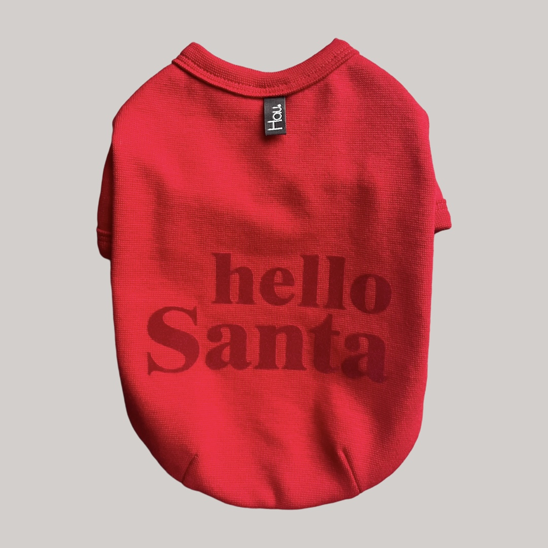 czerwona świąteczna koszulka dla psa hello santa hau